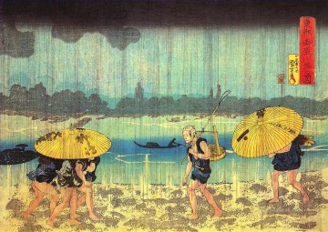 three women at the table by the lamp Painting - at the shore of the sumida river Utagawa Kuniyoshi Japanese